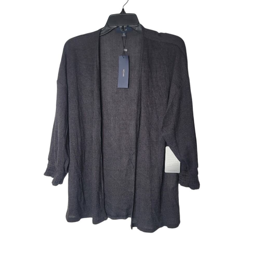 ECLAIR Size Medium Open front lightweight Cardigan elastic cuff Black Knit